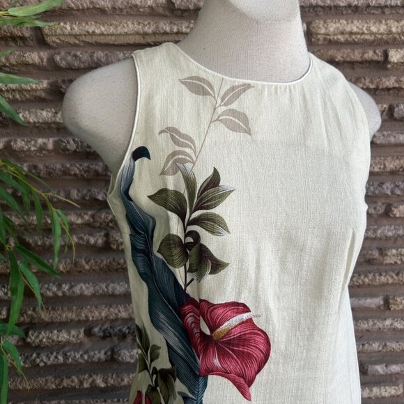 Iolani Vintage Cream Floral Hawaiian Sleeveless Maxi Dress - Picture 8 of 12